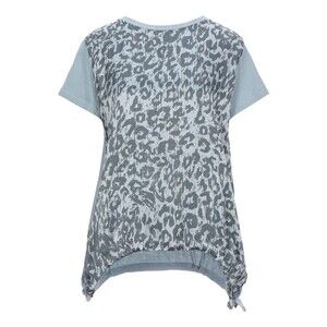 DEHA Women's Blue Gray Leopard Print Short Sleeve Side Ties T-Shirt Top SZ L